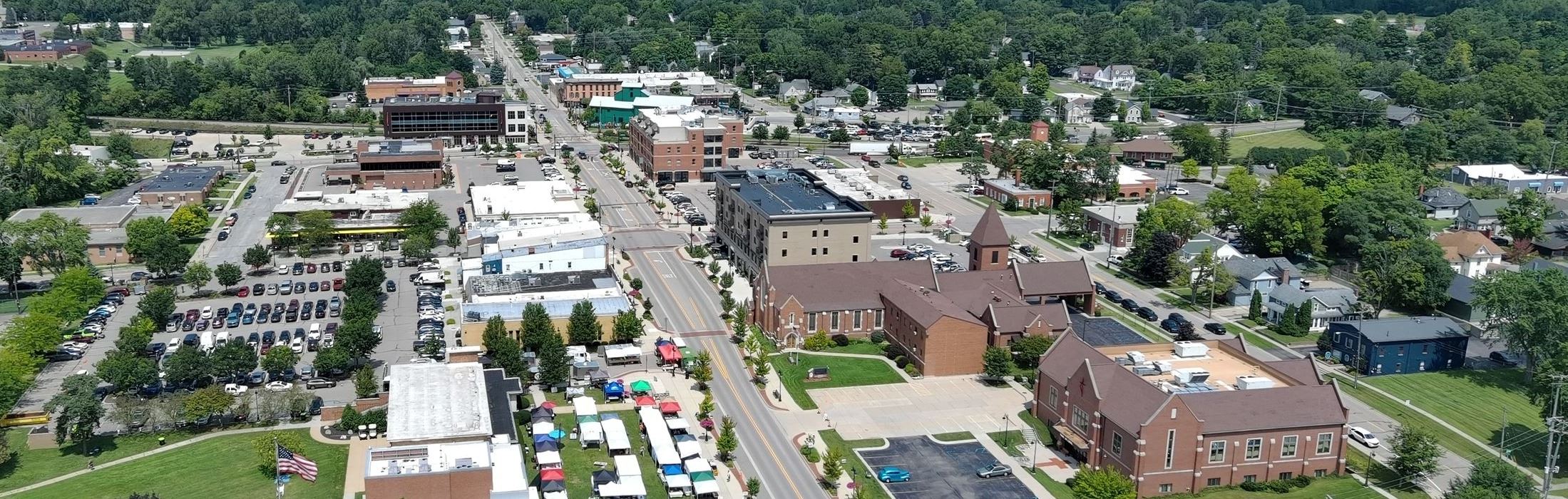 Aerial view of Downtown Fenton, Michigan